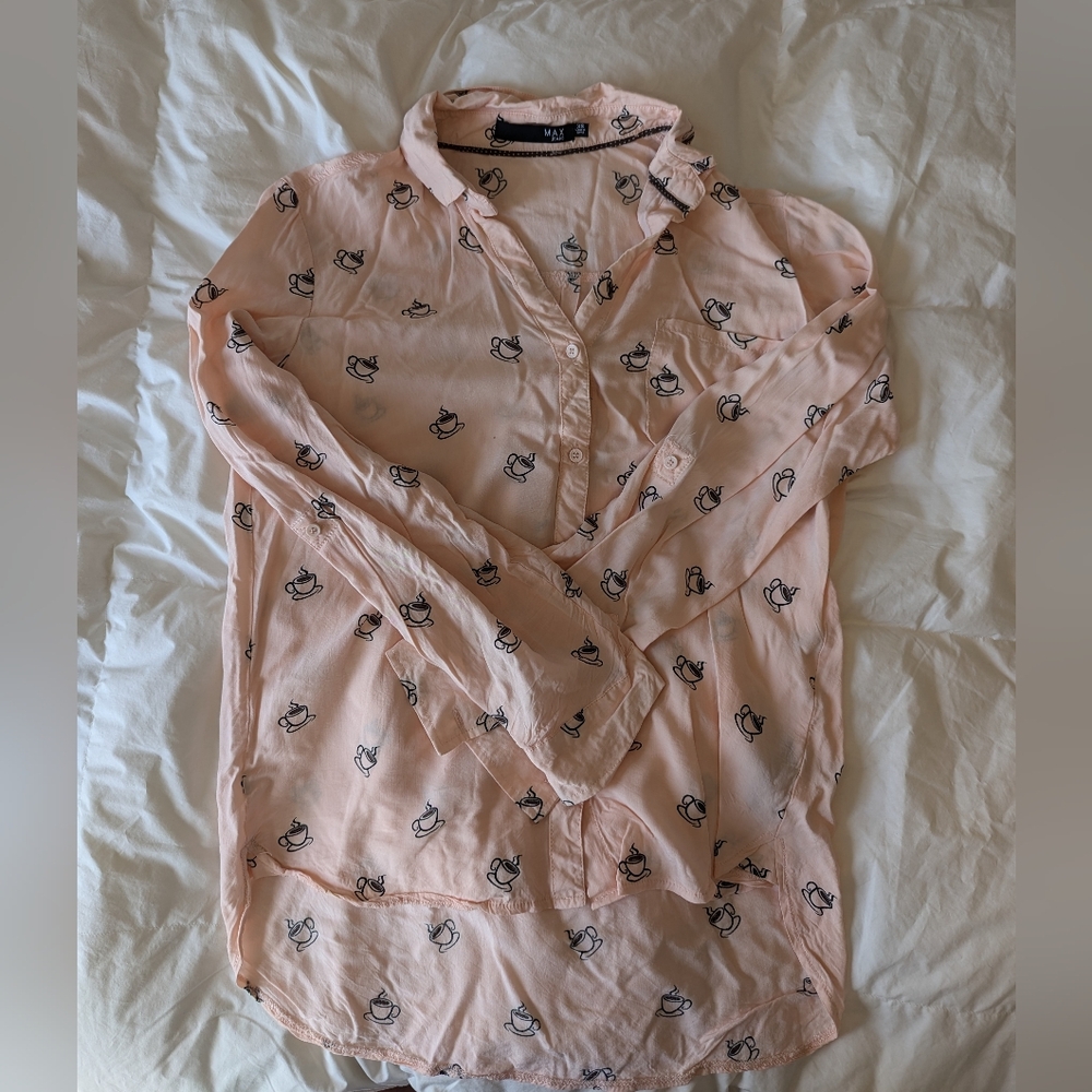 Coffee Print Button Up Shirt